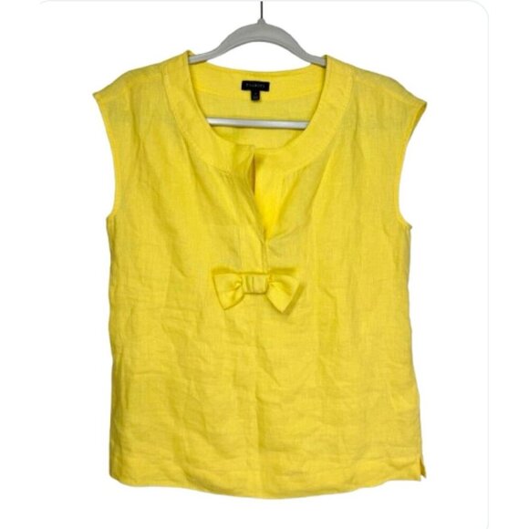 Talbots Sleeveless 100% Linen Top Size 4 Dandelion Yellow Bow Accent Split Neck - Picture 1 of 9